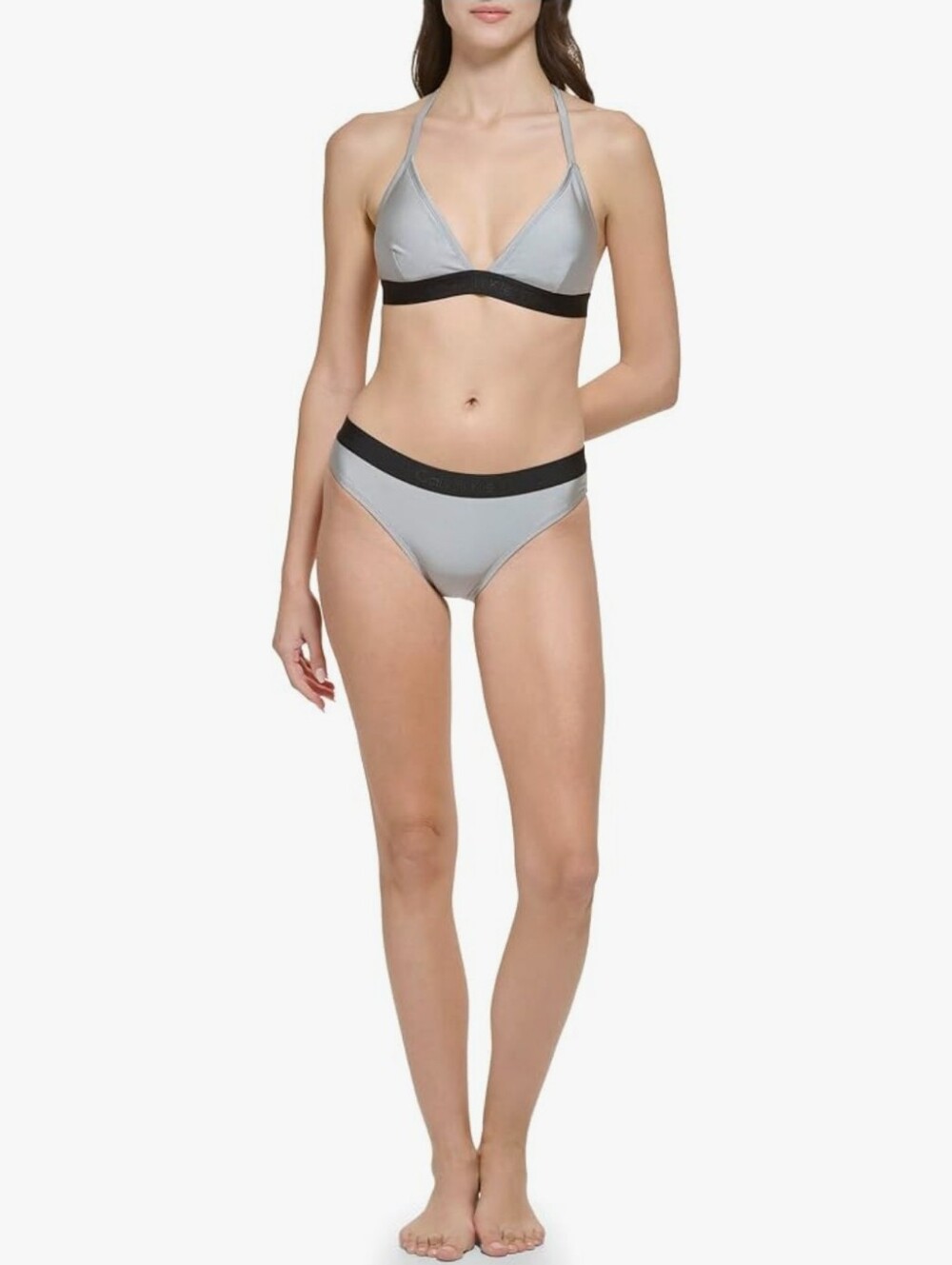 Calvin Klein Womens Triangle Bra Top Removable Soft Cups Mid-Rise Bottom 2 Piece